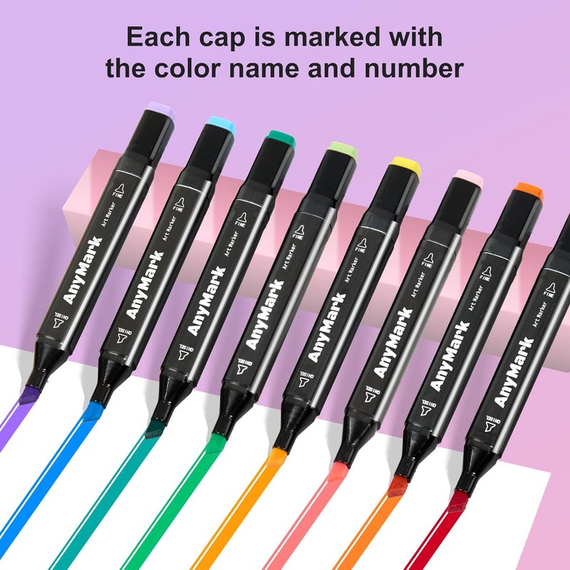 Anymark Alcohol Markers, 48 Colors Dual Tip Art Coloring Markers Set for Adult Book Drawing Sketching Painting, Chisel & Fine, Black Penholder - Image 4